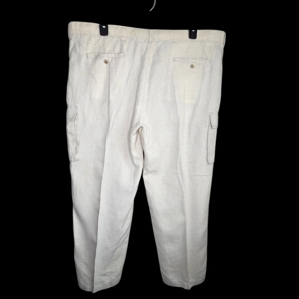 Tommy Bahama Relax Linen Cargo Pants Mens SZ XL Ivory Light Cream Casual Beach